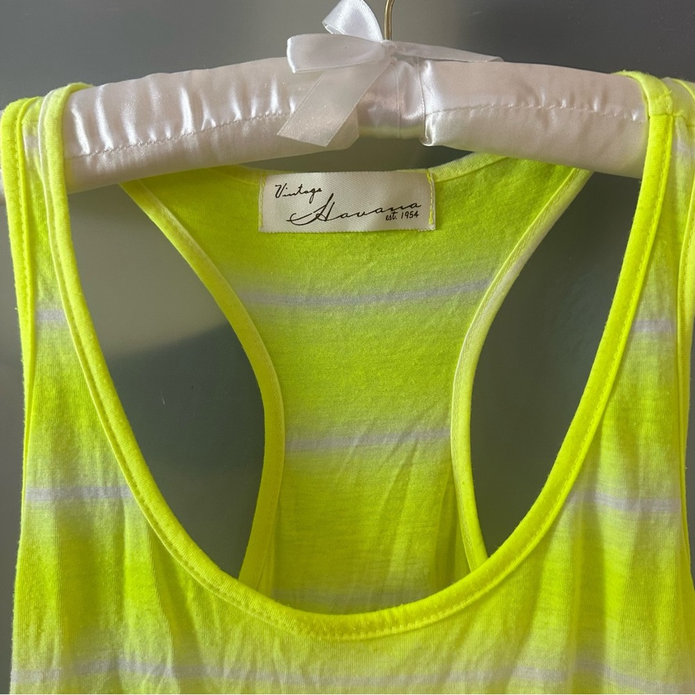 Vintage Havana Neon Yellow / White Striped Tank Top - Picture 3 of 7
